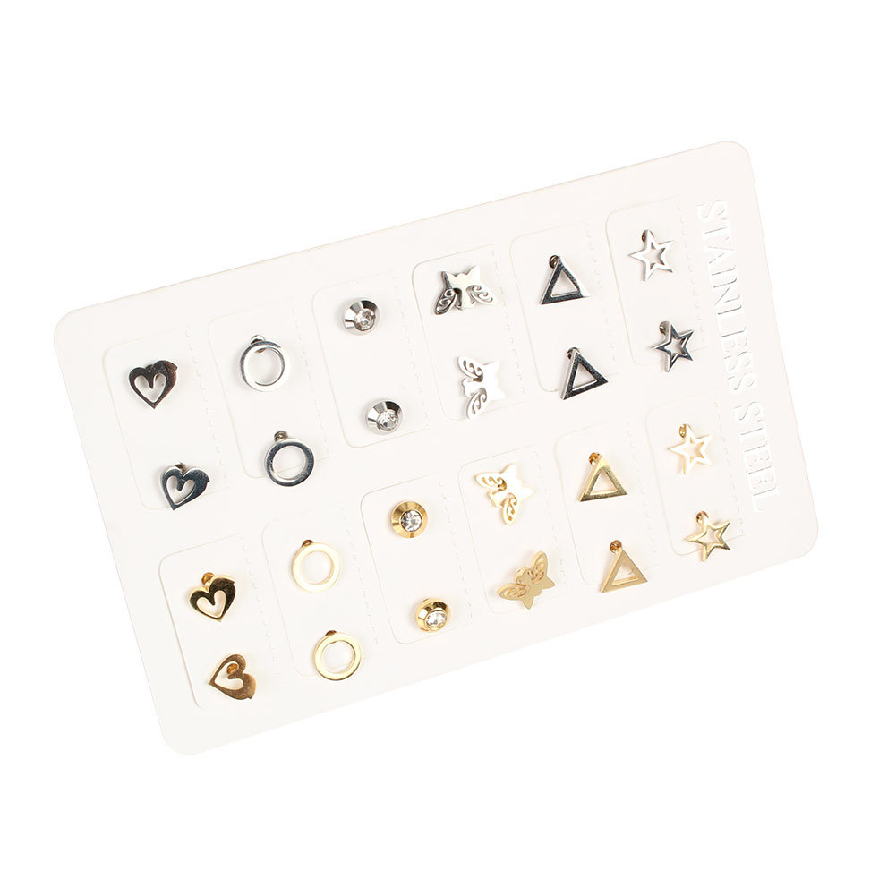 Stainless Steel Stud Earrings 12 Pairs Geometric Earrings Wholesale Nihaojewelry display picture 3