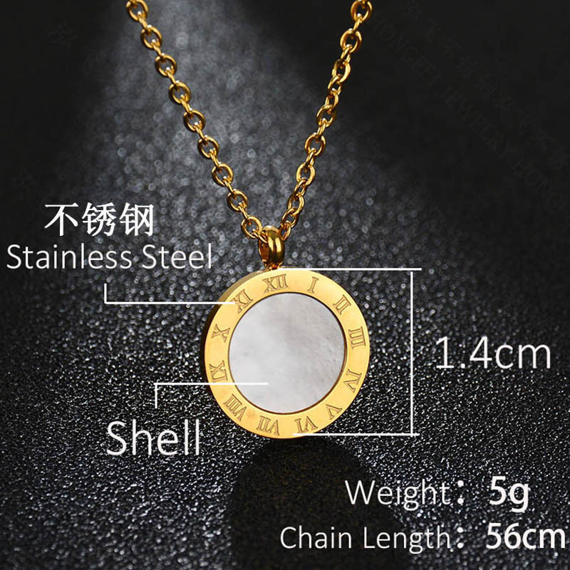 Korean New Classic 18k Gold Double-sided Shell Round Roman Numeral Necklace Titanium Steel Clavicle Chain Nihaojewelry Wholesale display picture 1