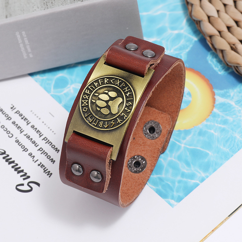 Retro Viking Totem Simple Punk Leather Bracelet display picture 7