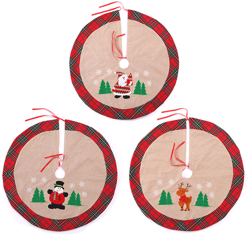 新款圣诞节装饰用品麻布机绣树裙90cm酒店商场树底部装饰树衣