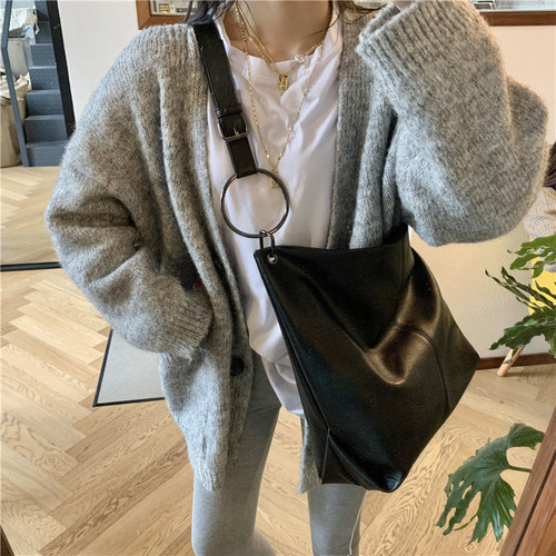 Autumn/Winter New Korean Style Vlogger Single Shoulder Large Capacity Soft Leather Crossbody Bag Fashion Simple Tote Bag for Women