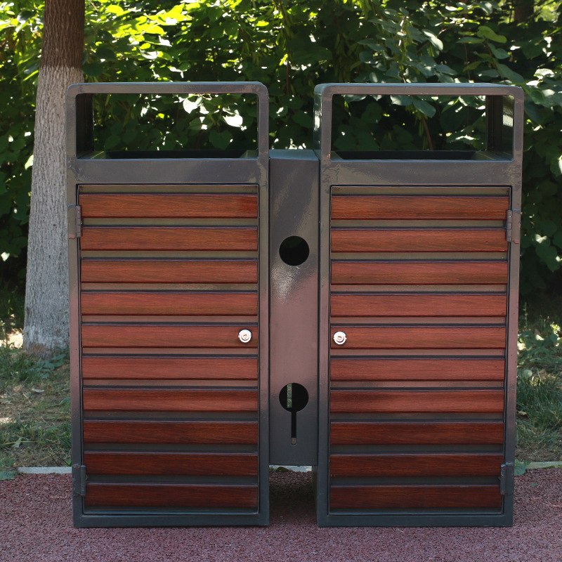 公园小区户外分类垃圾桶不锈钢镀锌板果皮箱塑木垃圾箱环卫设备