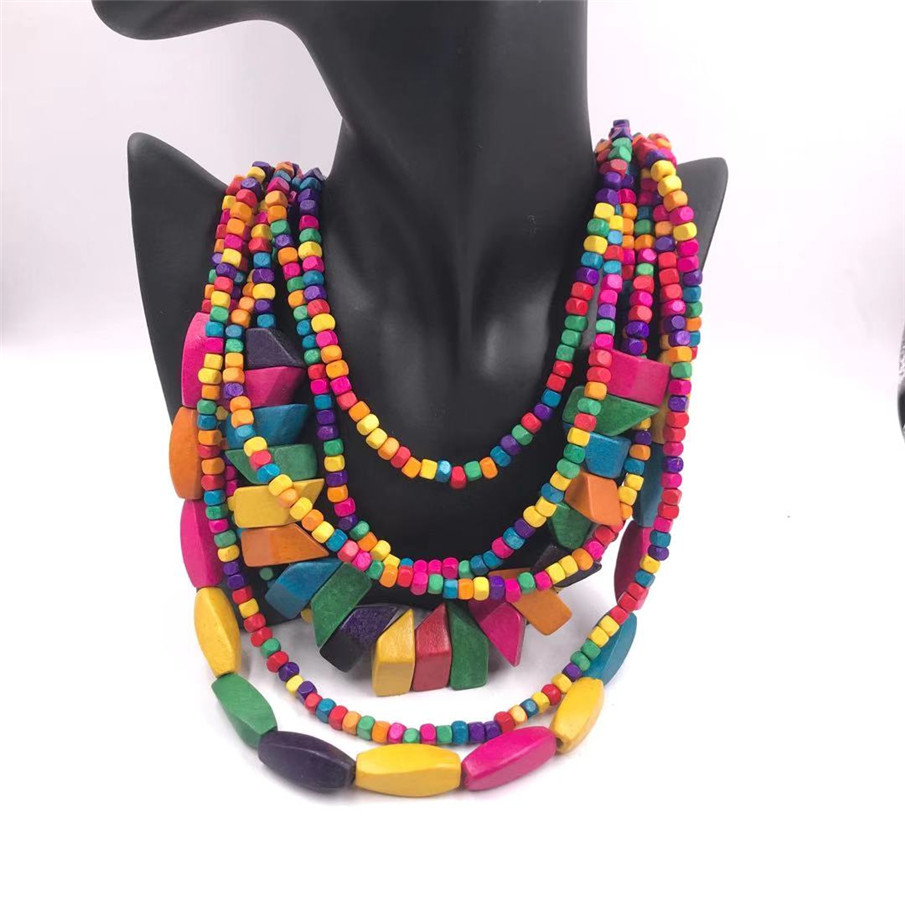 Retro Ethnic Style Colorful Solid Color Wood Beaded Women's Long Necklace display picture 5