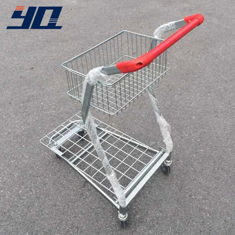 超市购物车双层手推物流台车不锈钢商场便利店理货双层购物车