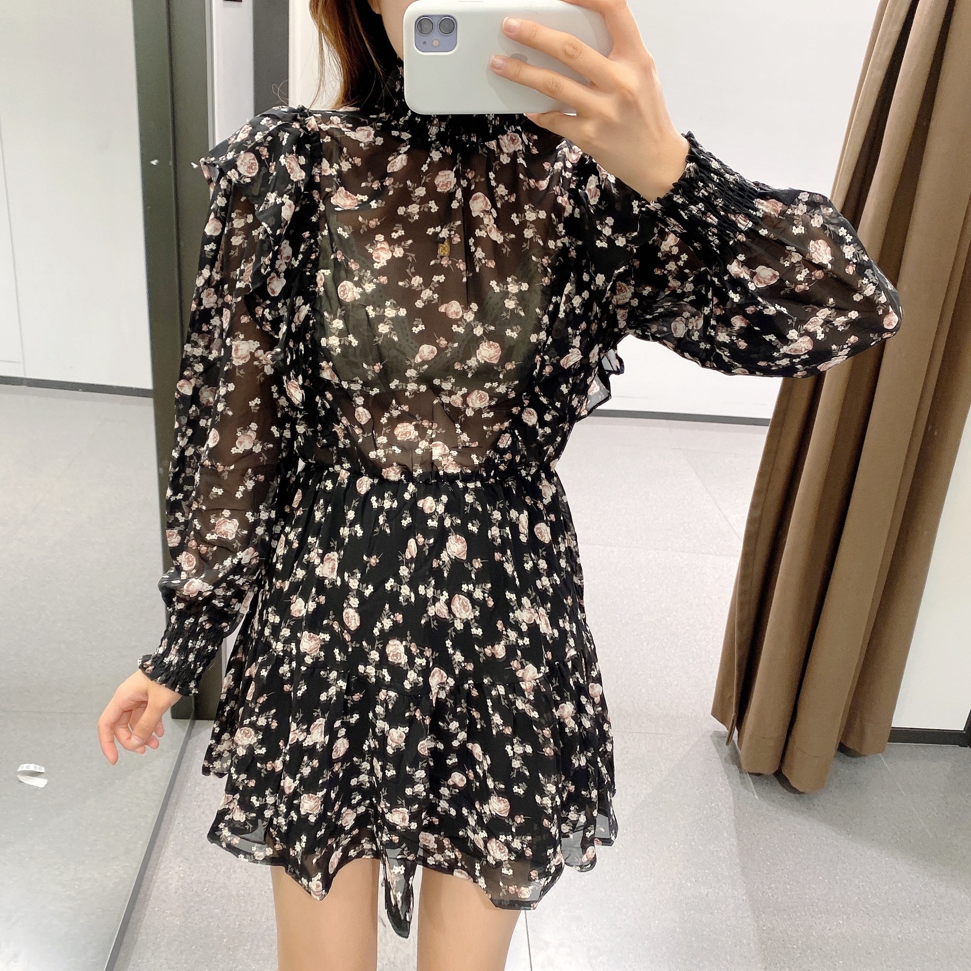  autumn ruffled floral dress NSAM3085