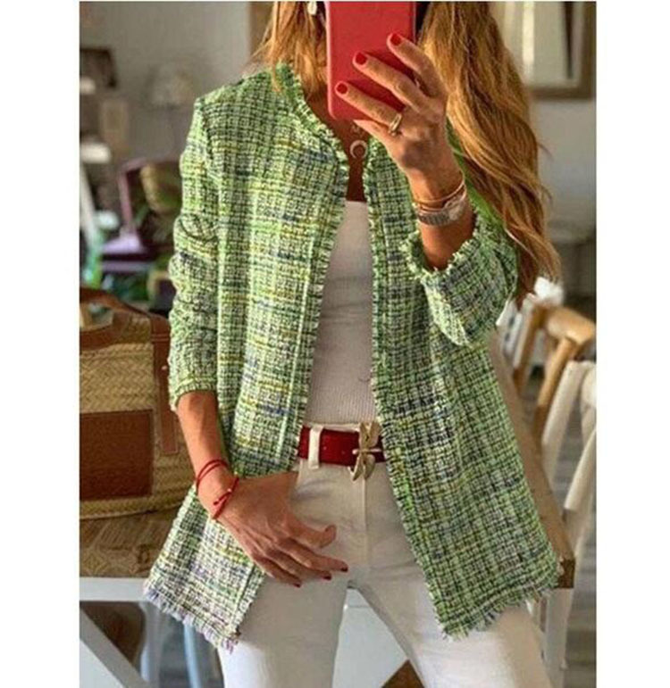 Rainbow Tweed Fragrant Mid-Length Plaid Jacket NSBTY62703