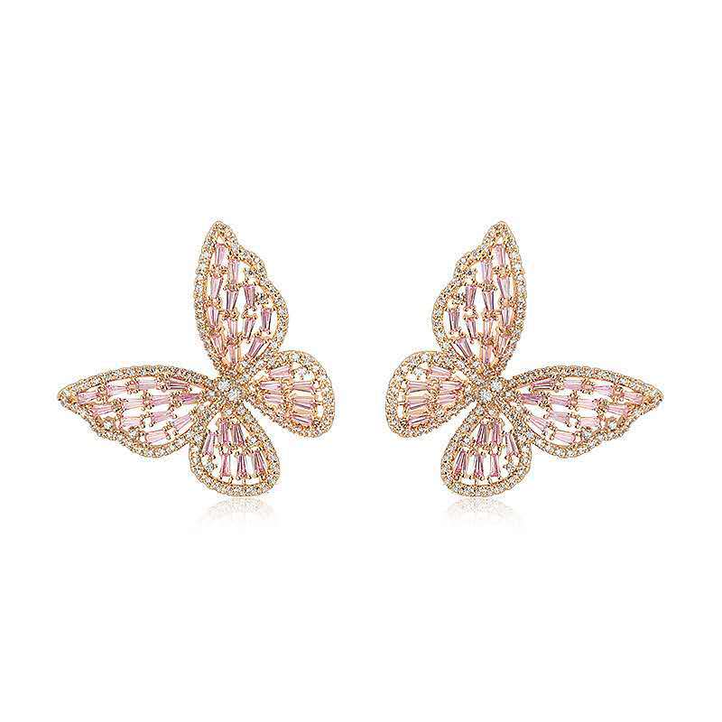 1 Pair Elegant Butterfly Inlay Copper Zircon Ear Studs display picture 1