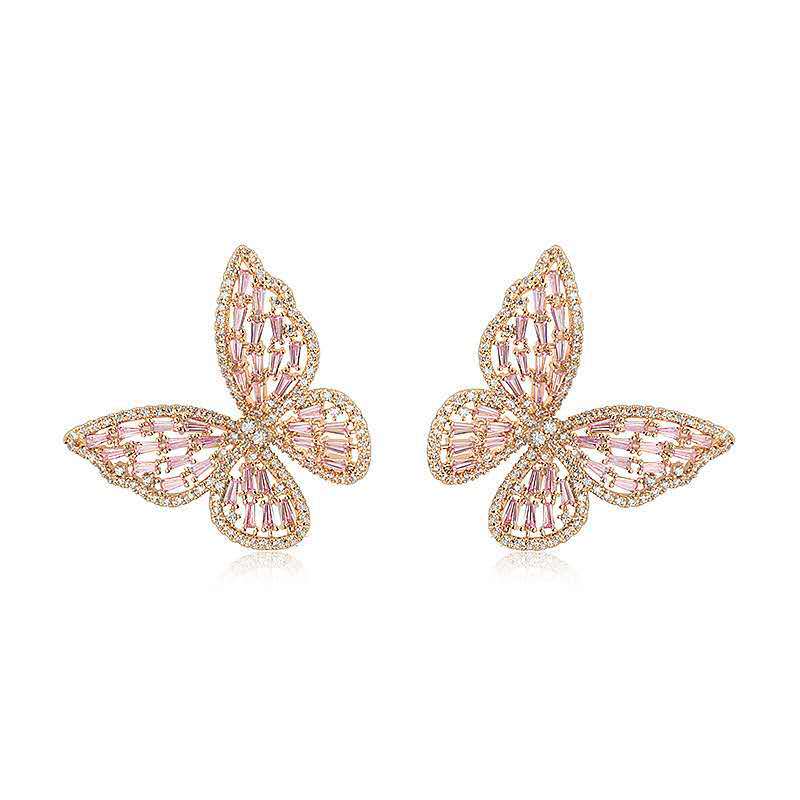 13g Weight Zircon Inlay Material Ear Studs Classification 1 Pair Elegant Butterfly Inlay Copper Zircon Ear Studs