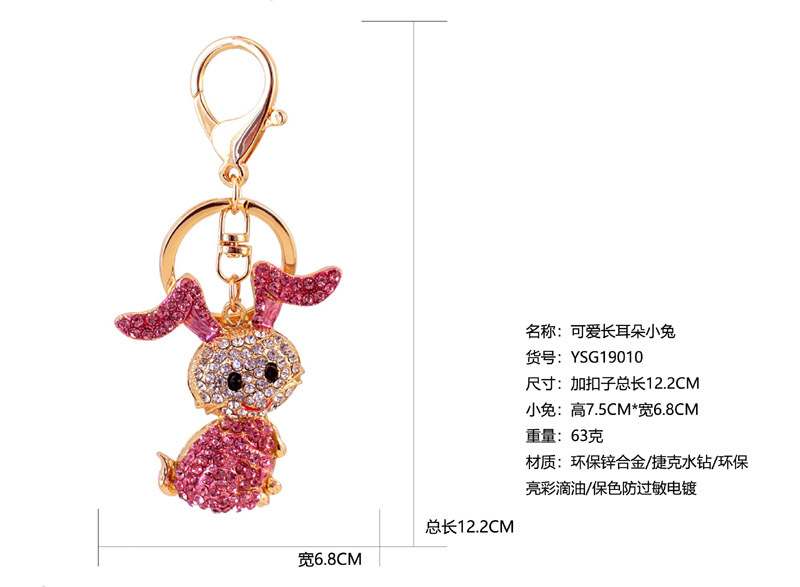 63g Weight Alloy, Metal Material Doll Pattern Unisex Gender Pink, Blue Color Alloy Rhinestone Cartoon Bunny Keychain 无