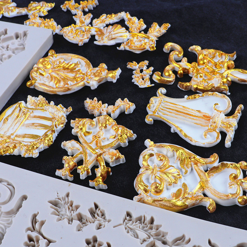 Corte de estilo europeo molde de pastel de fondant vintage arpa cello molde de silicona ritmo seco molde fondant de chocolate