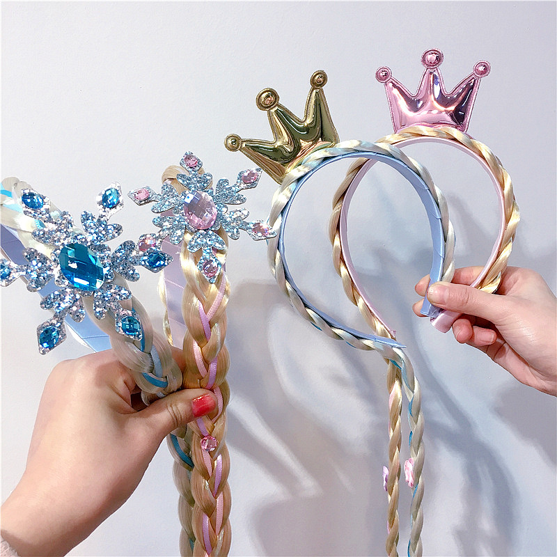 Nuevo todo partido princesa de hielo copo de nieve corona trenza de color para niños peluca trenza diadema accesorios para el cabello tocado
