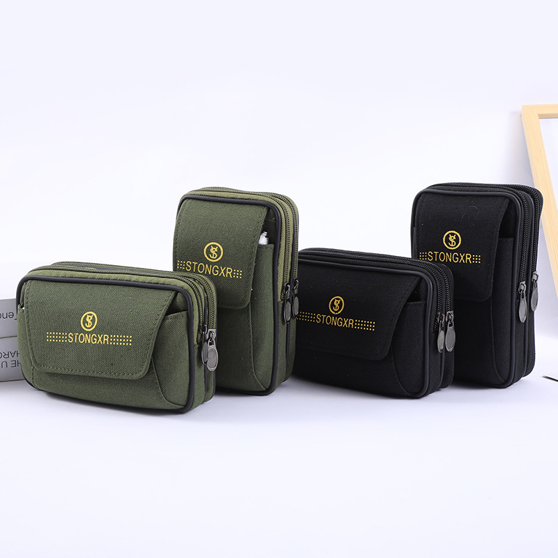 Horizontal and vertical three-layer zipper coin purse outdoor men's casual wear belt mobile phone waist bag construction site convenient waist bag