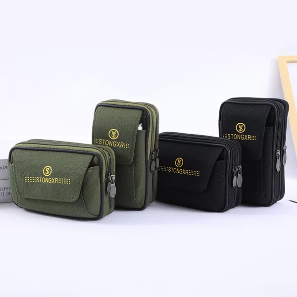 Horizontal and vertical three-layer zipper coin purse outdoor men's casual wear belt mobile phone waist bag construction site convenient waist bag