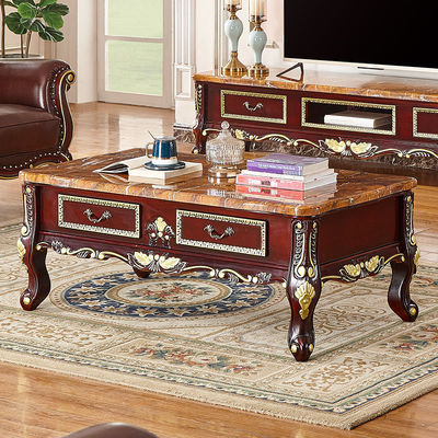 广木源欧式茶几实木雕花大理石面电视柜茶几茶桌组合家具可定制|ms
