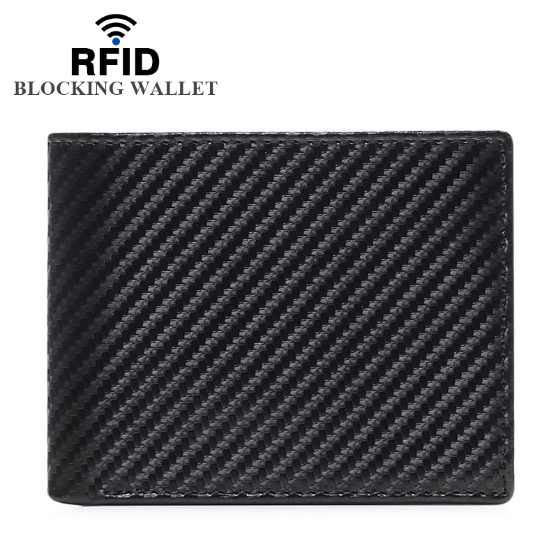 Short Three Fold Carbon Fiber Mat Pattern Business Wallet Horizontal Fashion Dollar Clip