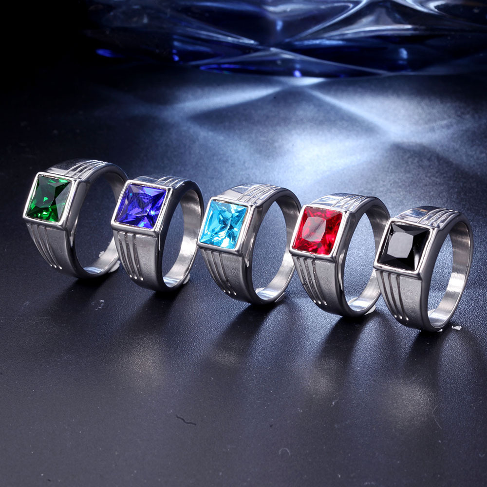 Hip-Hop Square Titanium Steel Inlay Glass Stone 18K Gold Plated Men'S Rings display picture 1