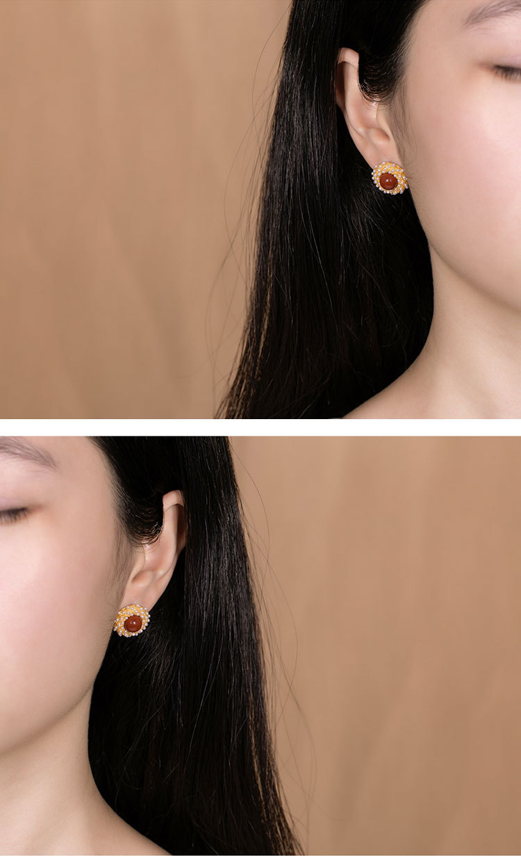 Bông tai đinh tán ngọc trai mạ vàng bạc S925 cổ điển nữ tính — Một cặp chi tiết 6