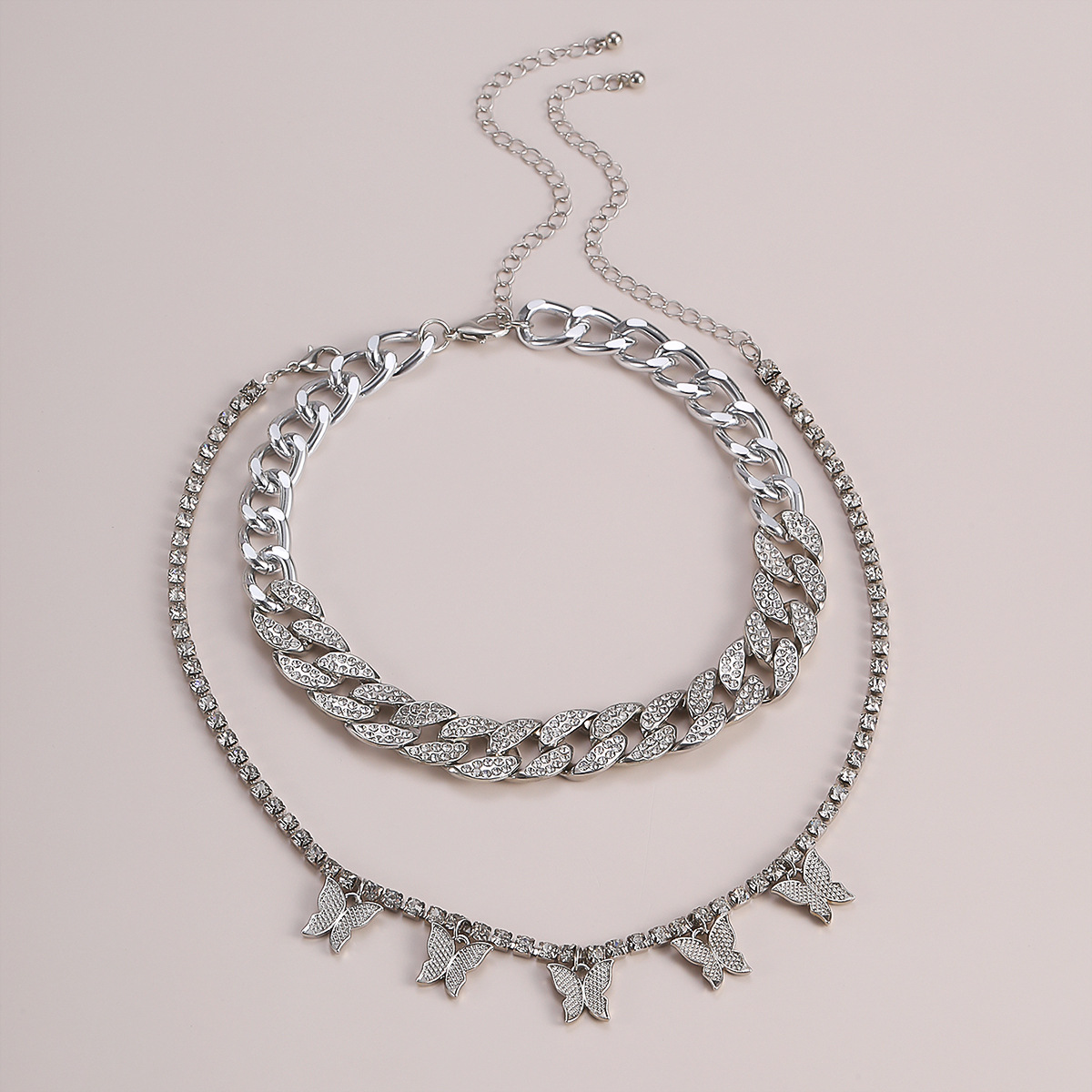 Vintage multi-layer diamond butterfly  womenu0027s necklace