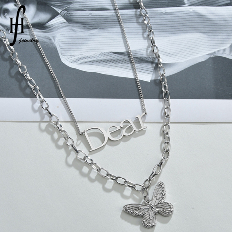 Korean Niche Retro Butterfly Simple Clavicle Chain  Titanium Steel Double Pendant display picture 1