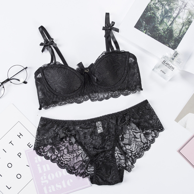 Sexy lace for women with ultra-thin seductive small breasts, gathering lingerie and bra set_voghion.com