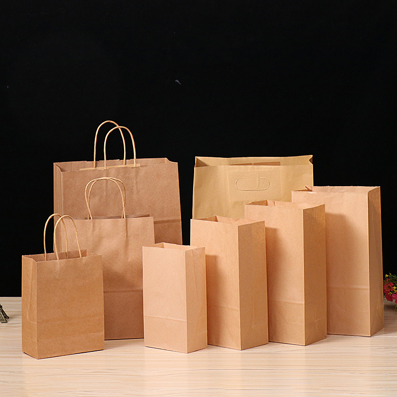 厂家定制 食品外卖打包袋 批发空白牛皮纸手提礼品纸袋可加印logo