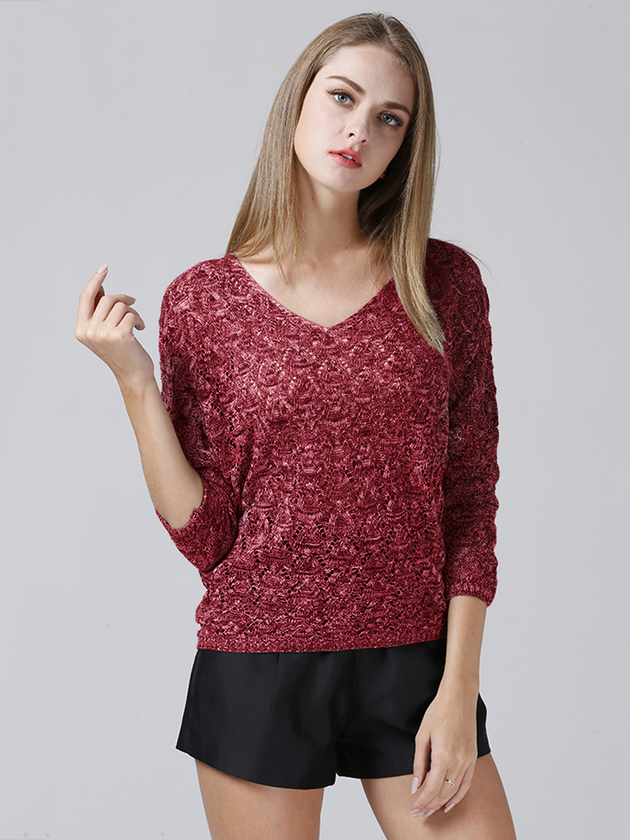 V-neck hollow bat sleeve pullover all-match long-sleeved sweater  NSJR22365