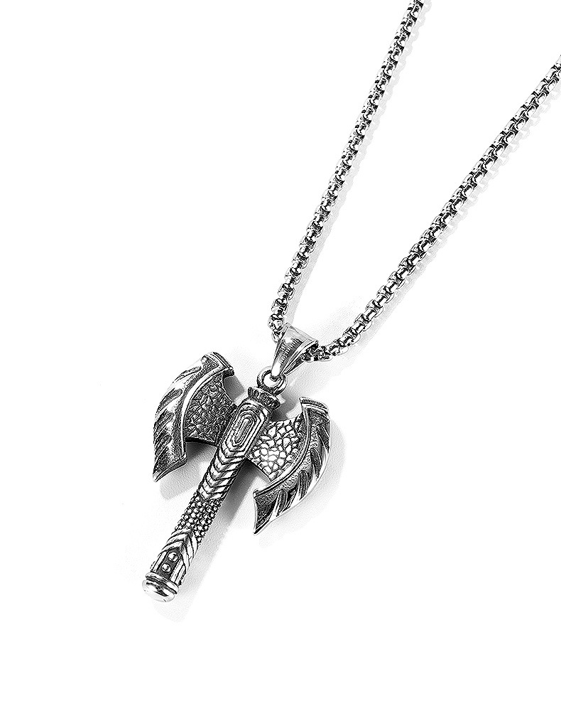 Viking Retro Battle Axe Pendant Men's Titanium Steel Necklace display picture 8