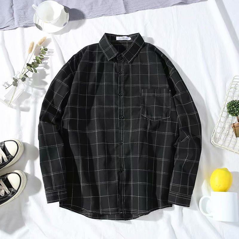 2020 camisa a cuadros de manga larga de estilo coreano de los hombres slim fit juventud moda guapo camisa pareja casual Camisa delgada