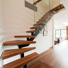 公寓楼梯 碳钢不锈钢龙骨 胡桃木踏步L形/U形直梯 钢化玻璃楼梯