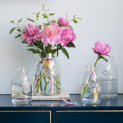 簡約現代電鍍七彩極光小鳥收口玻璃花瓶輕奢插花花器家居裝飾擺件