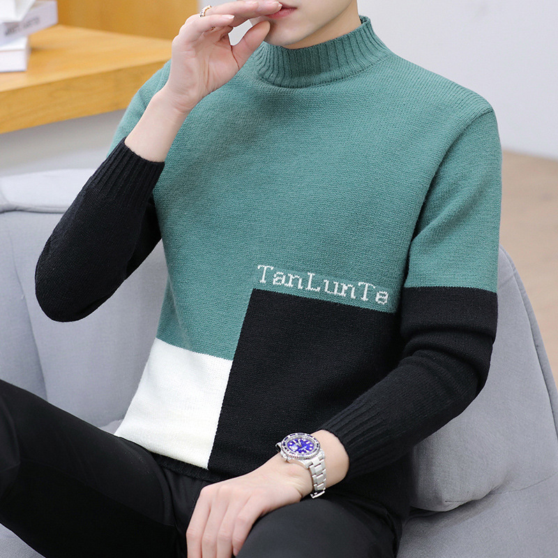 抖音爆款2020秋冬季半高領厚毛衣潮男（綿羊絨）針織衫ok-8025