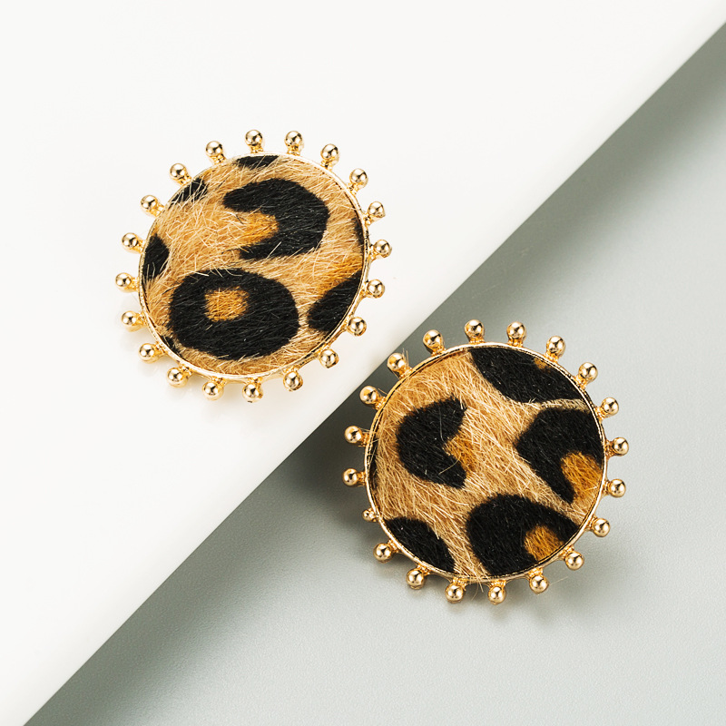 Simple Round Alloy Leopard Print Flocking Earrings display picture 7