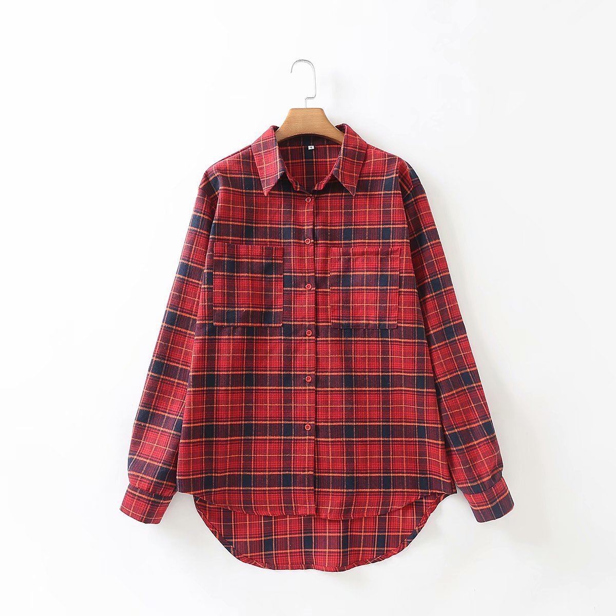 long plaid double pocket blouse  NSAM18721