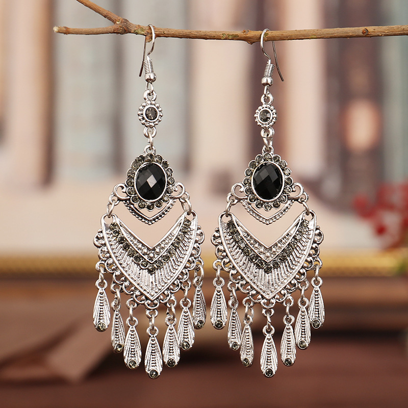 1 Pair Ethnic Style Geometric Metal Plating Rhinestones Women's Drop Earrings display picture 5