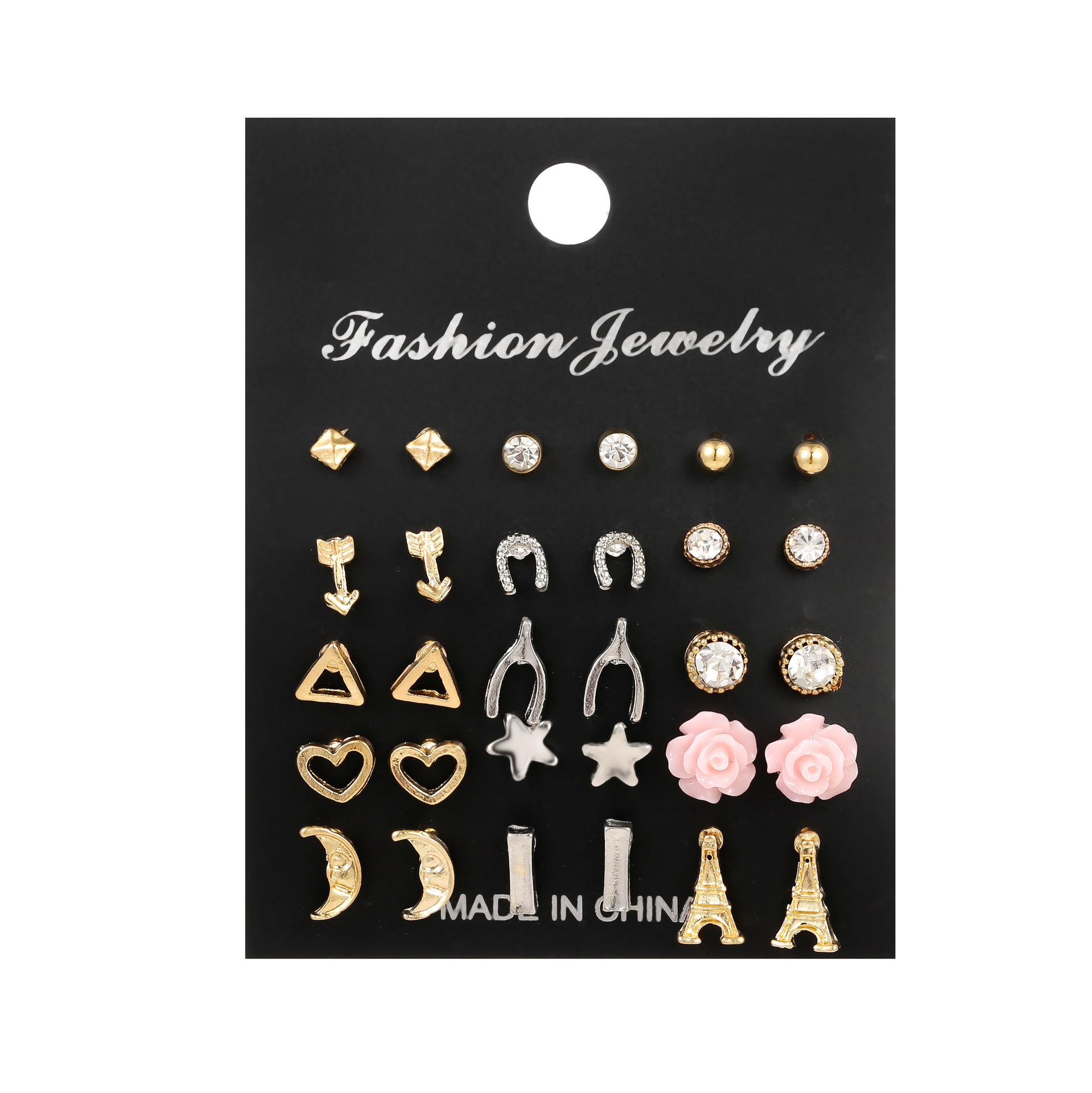 Earrings Creative Exaggerated Star Moon Earrings Set 15 Pairs Of Earrings Wholesale Nihaojewelry display picture 2