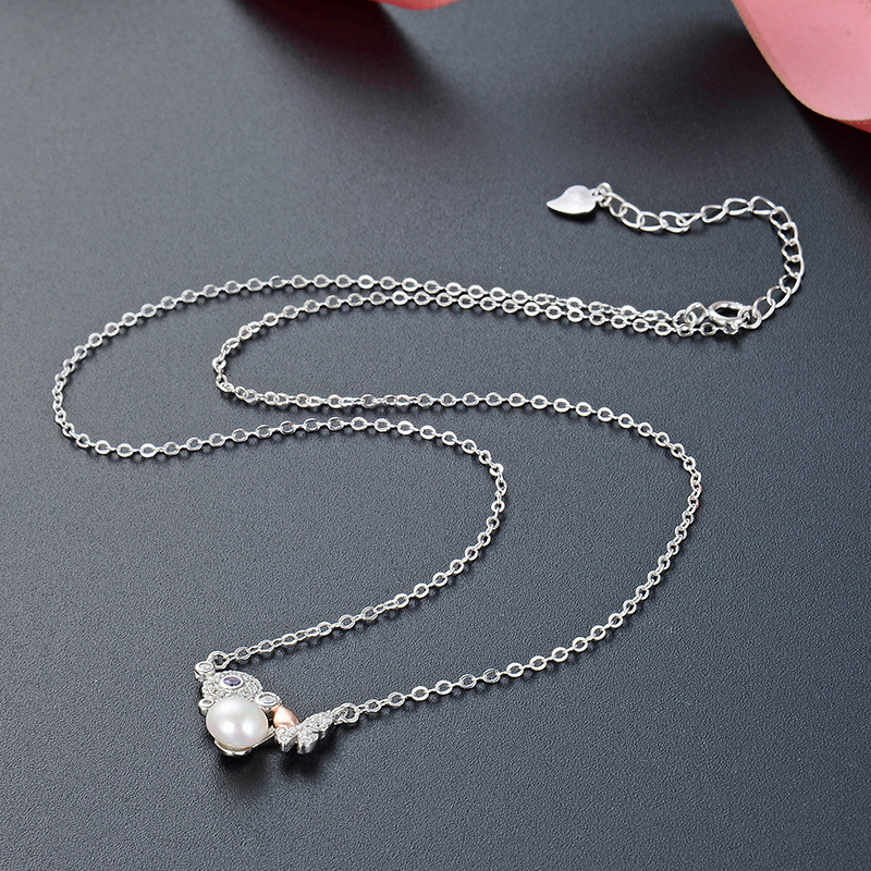 S925 plata esterlina collar de perlas agua dulce para las mujeres luz dulce lujo estilo coreano nicho diamante mariposa colgante redondo cadena clavícula