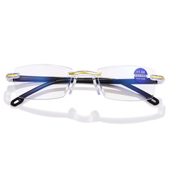 新防藍光鑽石切邊老花鏡 地攤無框一體時尚高清老花眼鏡廠家批發