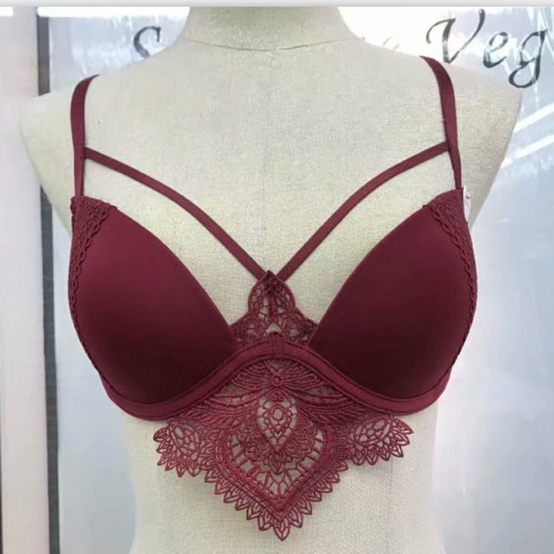 New Sexy Lace Spliced Steel Ring Gathering Top Support Setting for Large Women's Bra Set_voghion.com