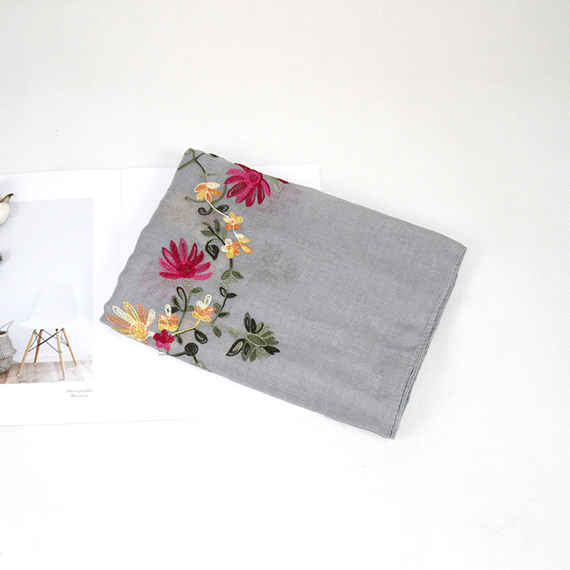 Bohemio bordado de algodón y lino de La Flor bufanda de las mujeres de Nepal viajes estilo étnico bordado bufanda chal