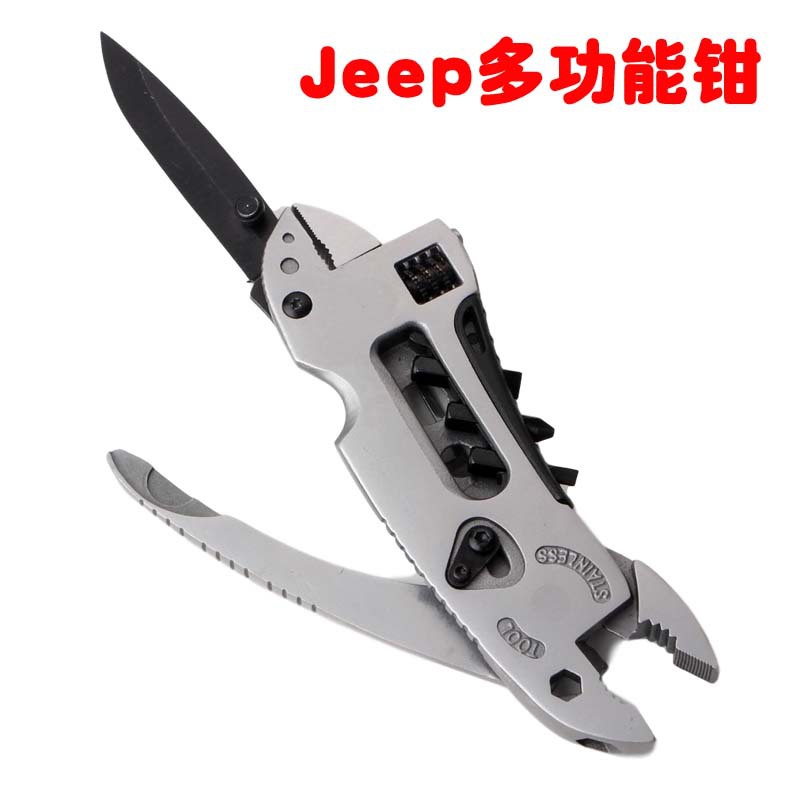 jeep多功能钳子户外多用工具钳多功能扳手螺丝刀便携组合 折叠刀