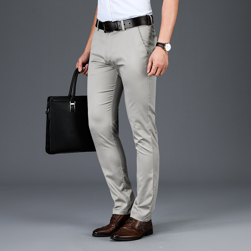 Pantalones casuales elásticos de mediana edad para hombres Tencel drapeado suave antiarrugas pantalones de oficina de calidad pantalones largos rectos de negocios