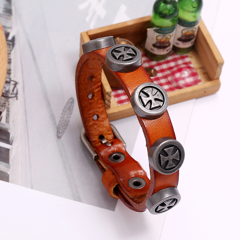 New retro menu0027s leather punk style cross bracelet for women wholesale nihaojewelry