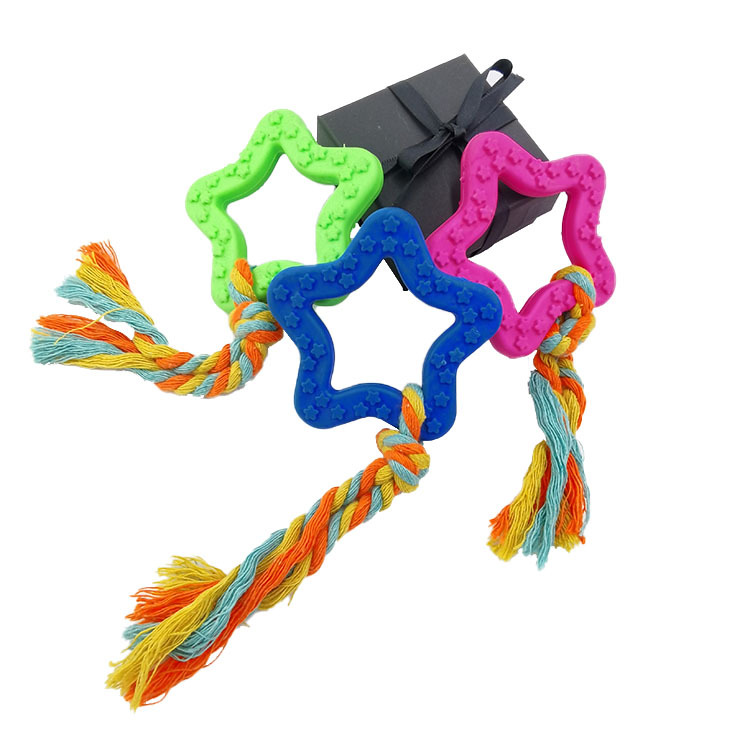 Creativo Pentágono estrella anillo para mascotas TPR cuerda de algodón juguete mordedura de perro dientes juguete de entrenamiento fabricantes al por mayor