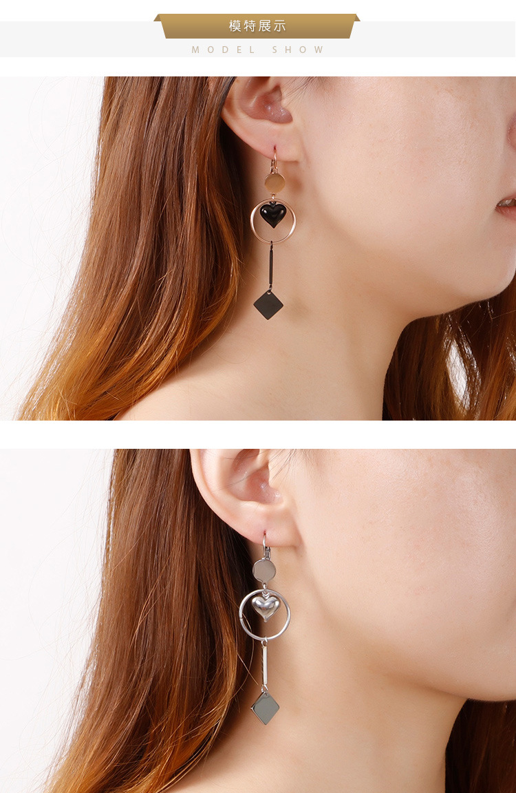 Korean Fashion Metal Stainless Steel Geometric Heart-shaped Earrings Simple Long Earrings display picture 7