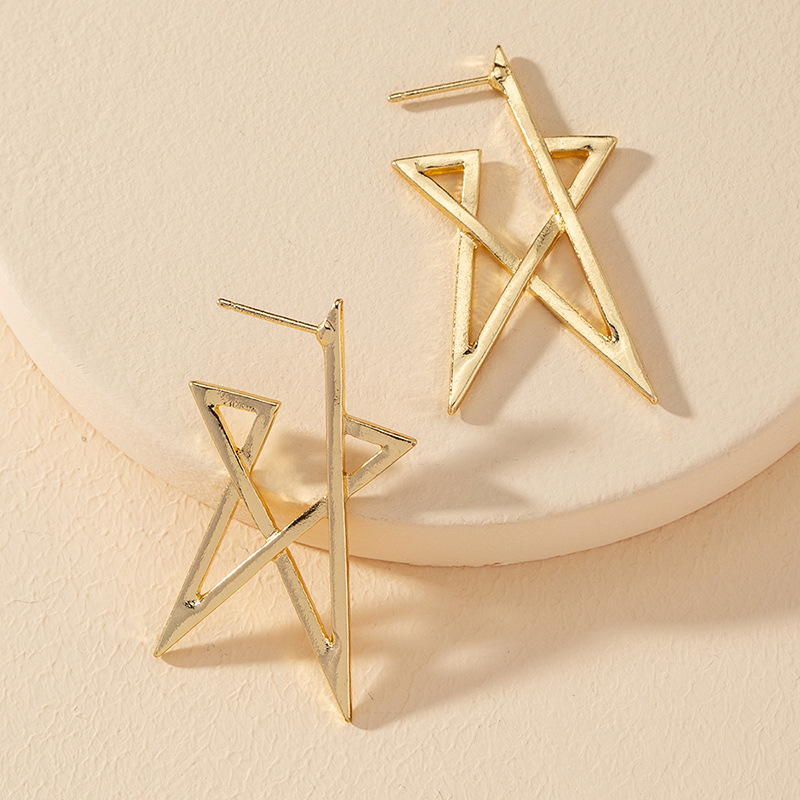 Popular New 1 Pair Of Metal Five-star Geometric Earrings Wholesale display picture 1