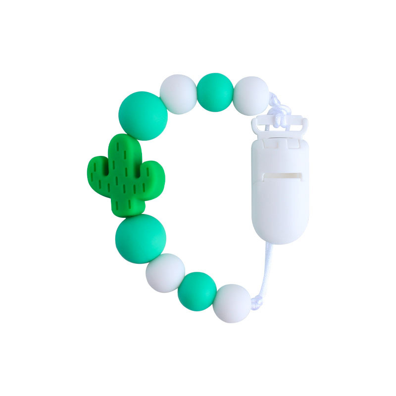 Bebé plástico chupete clip bebé calmante silicona cactus chupete cadena anti-gota cadena Amazon nuevo caliente