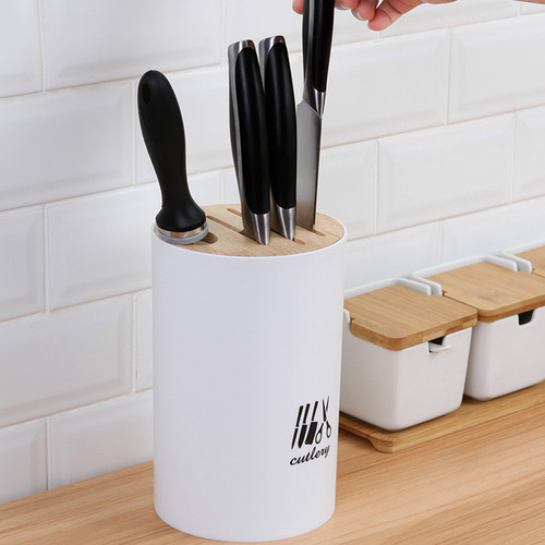 Kitchen bamboo wood cover knife holder multi-functional removable draining kitchen knife holder household simple knife storage rack storage rack
