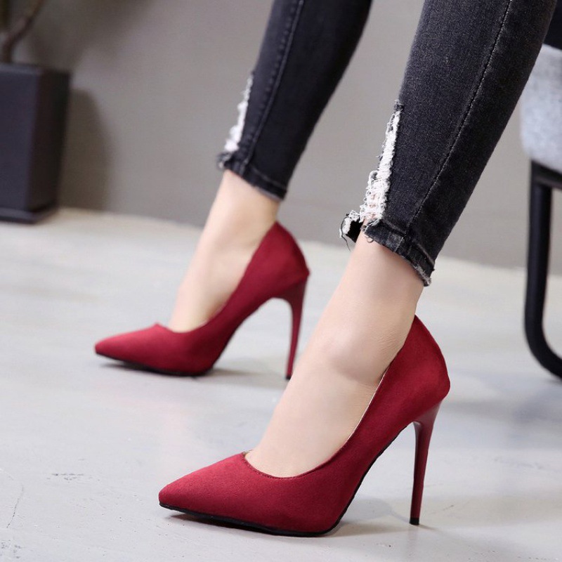 Black Suede High Heels Pointed Stiletto Career Interview Women Single Shoes Nightclub Lady shoes