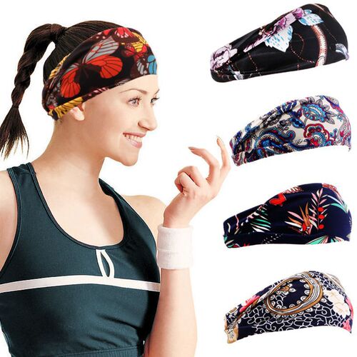 European and American Women's Printed Sports Headband & Yoga Hairband – Amazon Sweat-Absorbent, Anti-Perspirant Wide-Edge Fitness Headscarf for Ladies