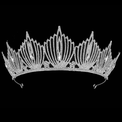 供应时尚流行合金头箍大号镀银皇冠巴洛克女王发饰速卖通热销发饰